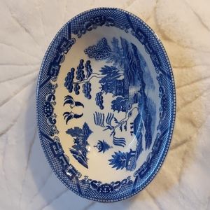 Vintage Blue Willow oval serving dish from Japan